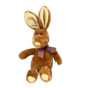 Gund‎ Inc Clover Bunny Rabbit Brown Plush Stuffed Toy Velvety Soft Plaid Bow 14"
